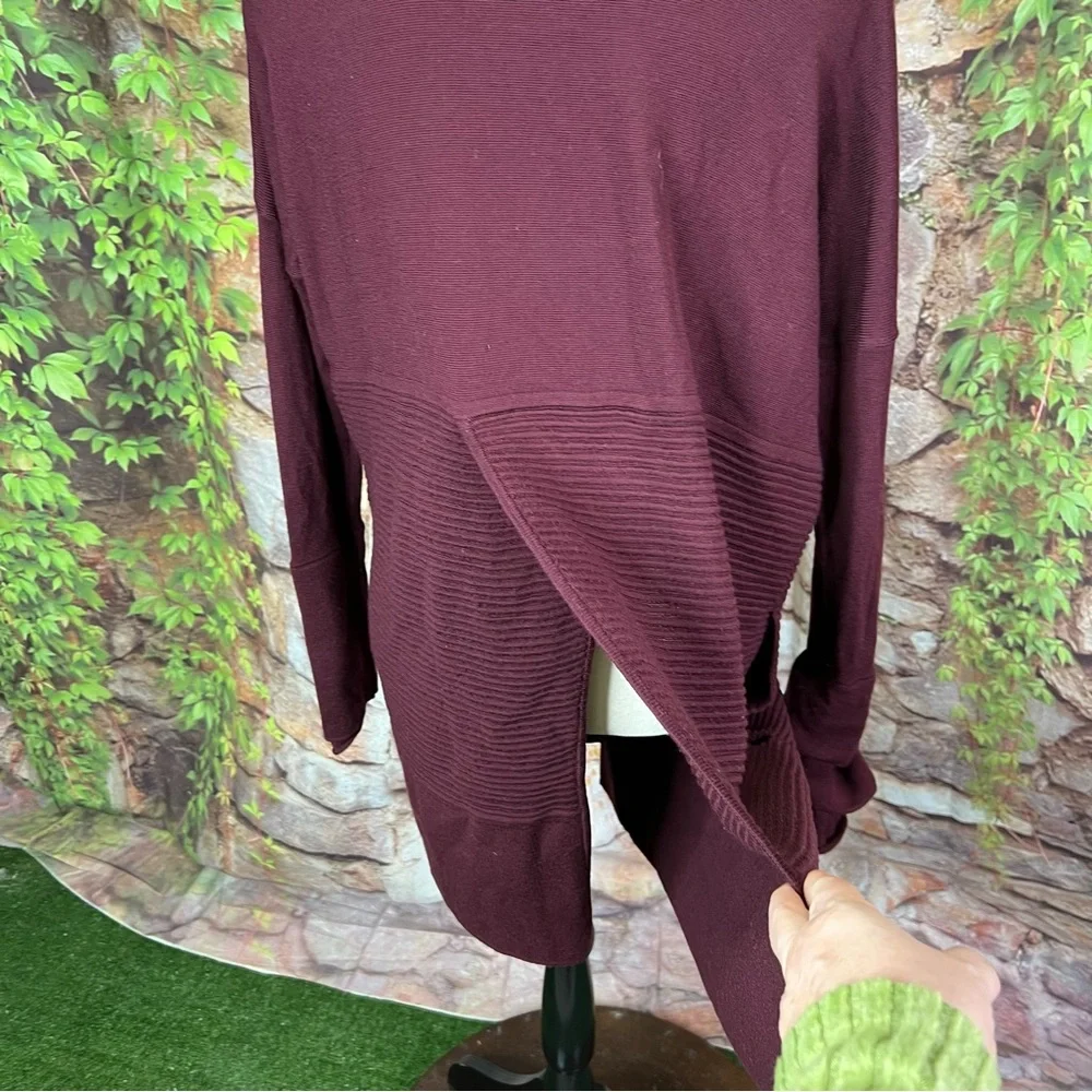 LULULEMON Heathered Plum Athleisure Rib Knit Merino Wool Open Cardigan Sweater 4